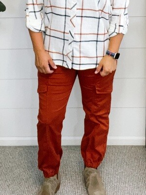 Rust Cargo Pant w/6 Pockets & Elastic Ankles