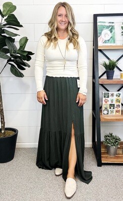 Olive Tiered Maxi Skirt