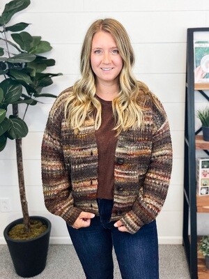 Brown Multi Color Cardigan Sweater