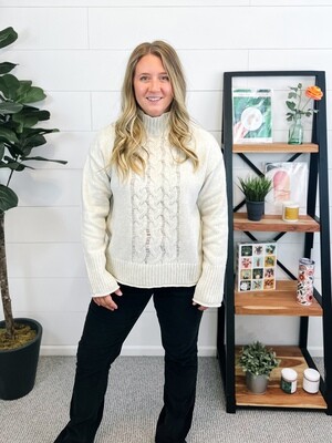 Oatmeal Turtle Neck Cable Knit Sweater
