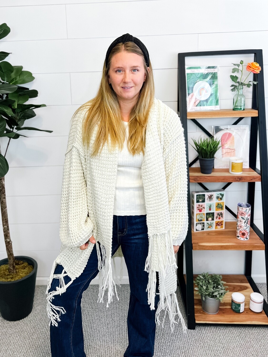 Cream fringe clearance cardigan