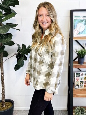 Plaid Olive & Green L/S Button Down Top