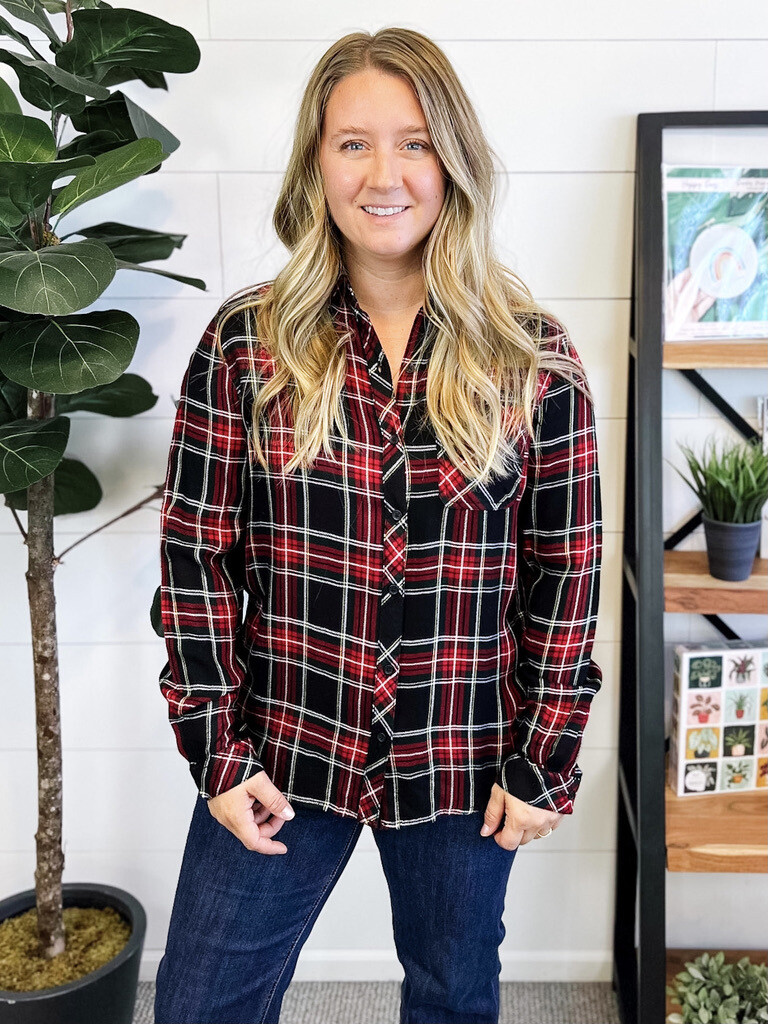 Black & Red Plaid Flannel Shirt