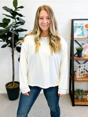 Ivory Patterned Crewneck Sweatshirt