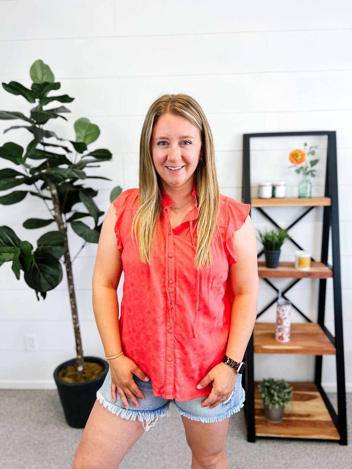 Coral Flutter Button Top