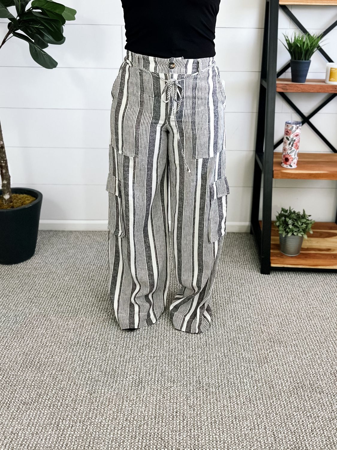 Just living striped linen pants deals