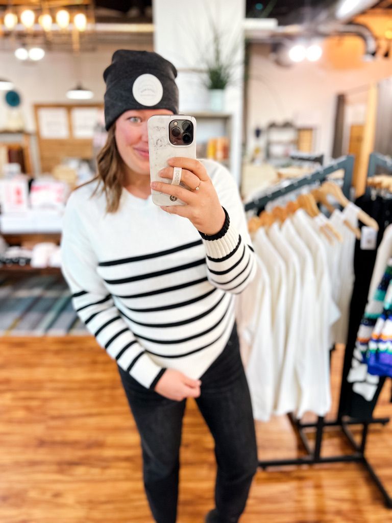 White W/Black Stripe Sweater