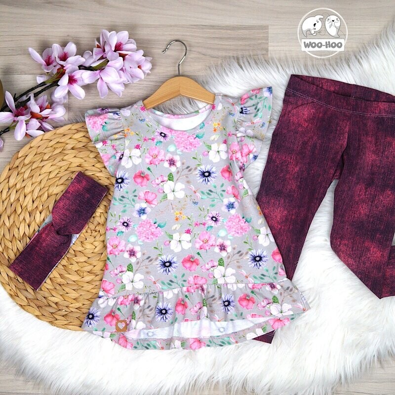 Set Rüschenshirt Blumenwiese | Leggings | Haarband