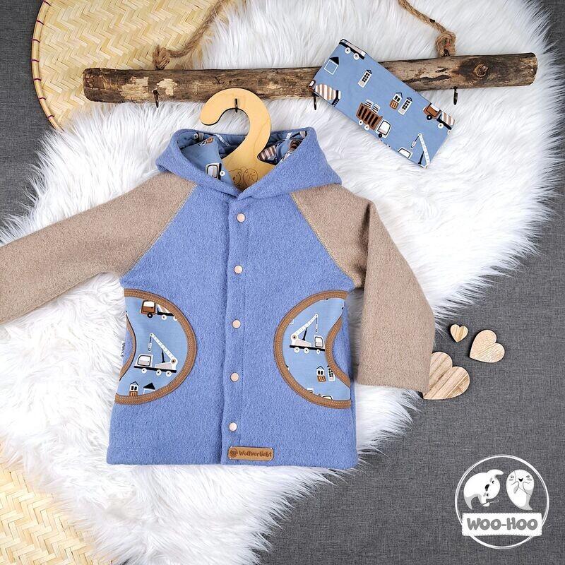 Walkjacke Hellblau | Beige | Baumaschinen