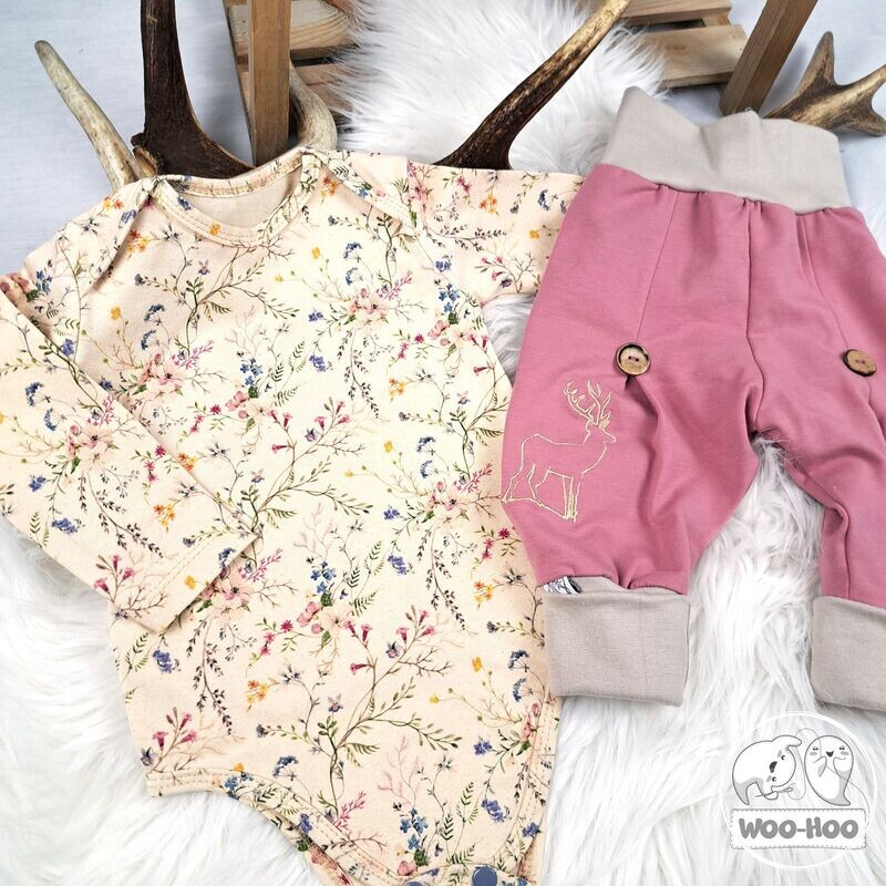 Set Hose Stickerei  Beige | Body Blumen
