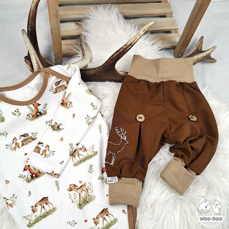 Set Hose Stickerei Braun| Body Waldtiere