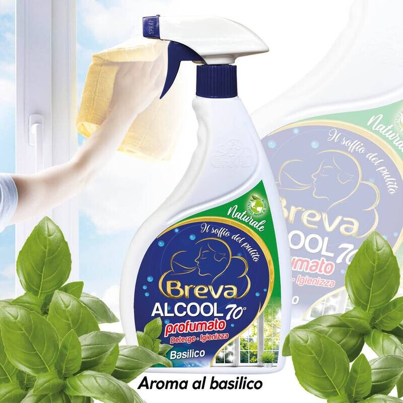 ALCOOL 70° DENATURATO PROFUMATO BASILICO 600 ML (Conf. da 1/3/6/12 flaconi)