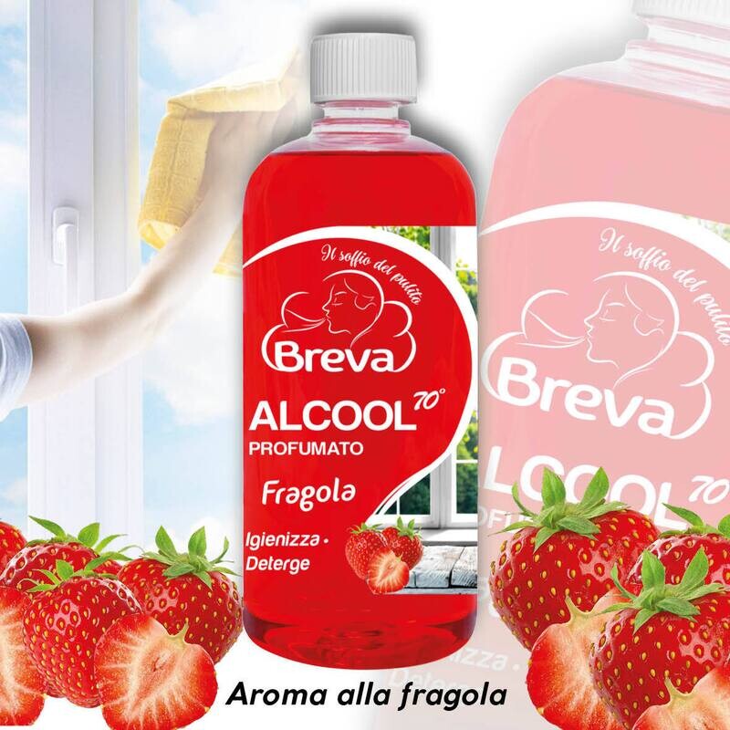ALCOOL COLORATO 70° PROFUMATO FRAGOLA​ 750 ML (Conf. da 1/3/6/12 flaconi)