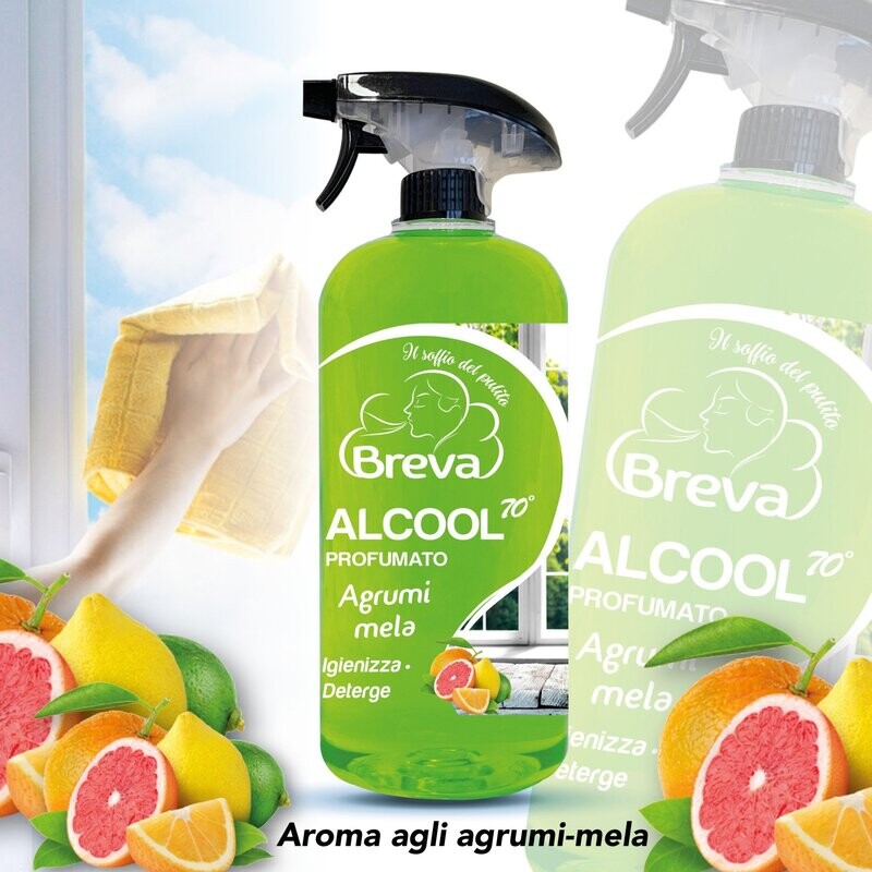 ALCOOL COLORATO 70° SPRAY  PROFUMATO AGRUMI - MELA​ 750 ML (Conf. da 1/3/6/12 flaconi)