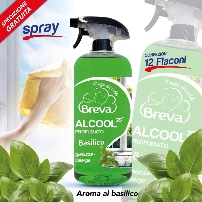 PROMO SPEDIZIONE GRATUITA ALCOOL COLORATO 70° SPRAY PROFUMATO BASILICO 750 ML (Conf. 12 flaconi)