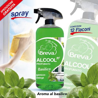 PROMO SPEDIZIONE GRATUITA ALCOOL COLORATO 70° SPRAY PROFUMATO BASILICO 750 ML (Conf. 12 flaconi)