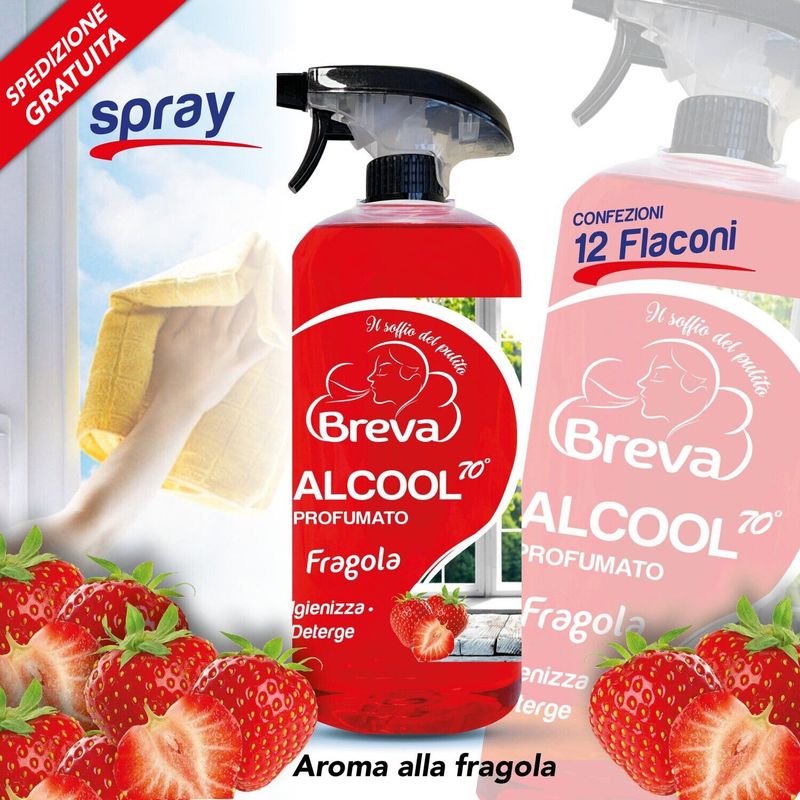 PROMO SPEDIZIONE GRATUITA ALCOOL COLORATO 70° SPRAY PROFUMATO FRAGOLA 750 ML (Conf. 12 flaconi)