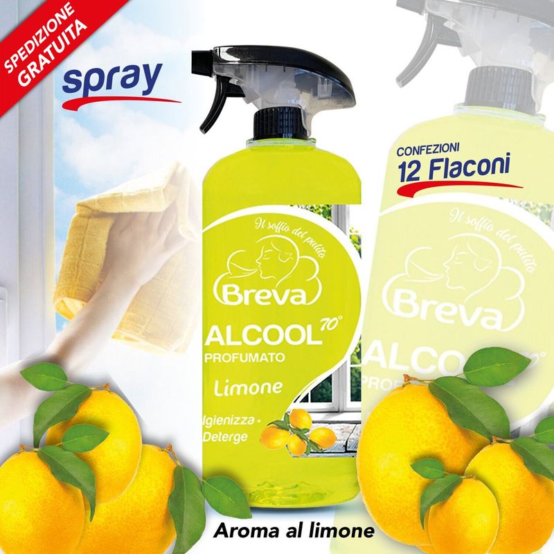 PROMO SPEDIZIONE GRATUITA ALCOOL COLORATO 70° SPRAY PROFUMATO LIMONE 750 ML (Conf. 12 flaconi)