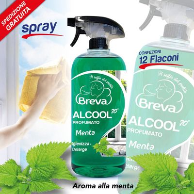 PROMO SPEDIZIONE GRATUITA ALCOOL COLORATO 70° SPRAY PROFUMATO MENTA 750 ML (Conf. 12 flaconi)
