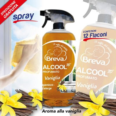 PROMO SPEDIZIONE GRATUITA ALCOOL COLORATO 70° SPRAY PROFUMATO VANIGLIA 750 ML (Conf. 12 flaconi)