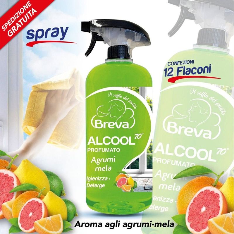 PROMO SPEDIZIONE GRATUITA ALCOOL COLORATO 70° SPRAY PROFUMATO AGRUMI 750 ML (Conf. 12 flaconi)