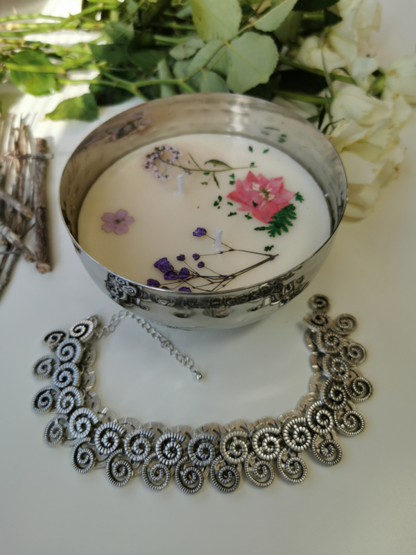 Beautiful unique vegan soy Wax candle with amazing necklace
