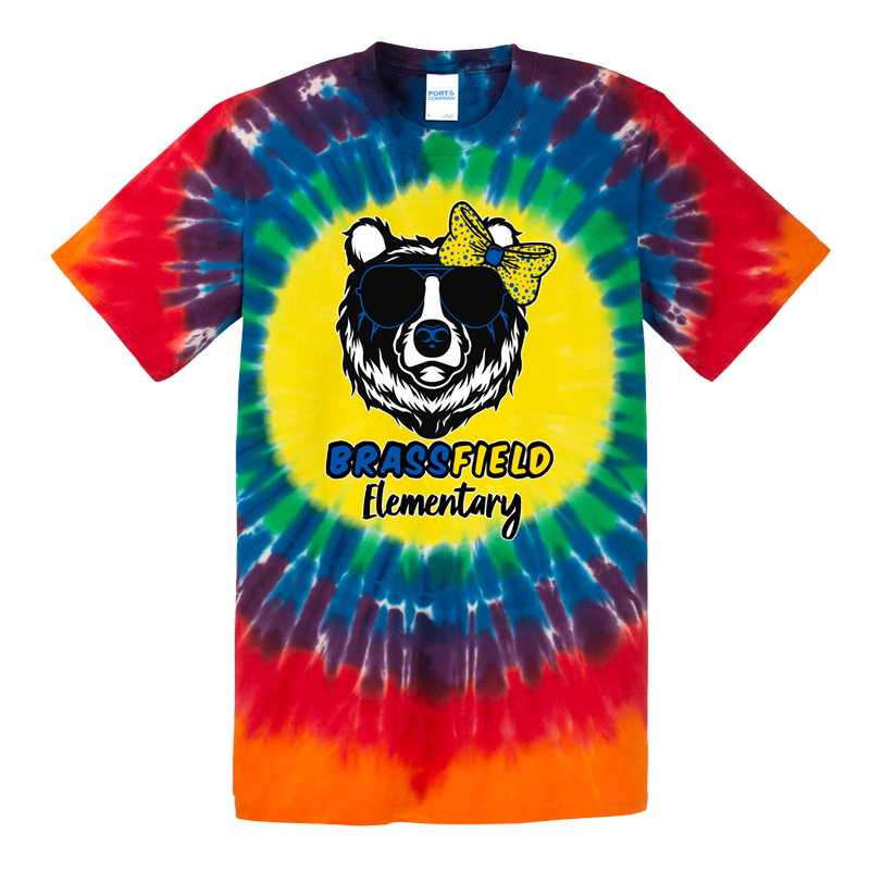 Brassfield | Window  Bear With Bow | Tie Dye Tee