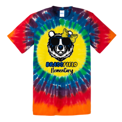 Brassfield | Window Bear With Bow | Tie Dye Tee