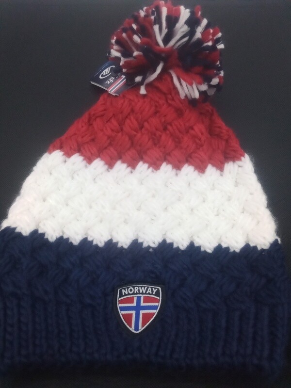 Knit Hat Red White Blue Tassel