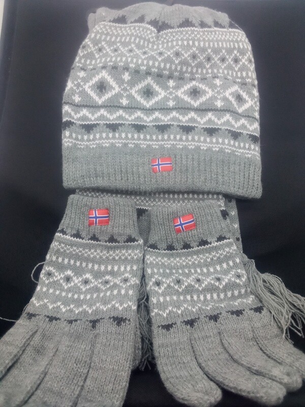 Hat\scarf\mitten Set-Light Gray