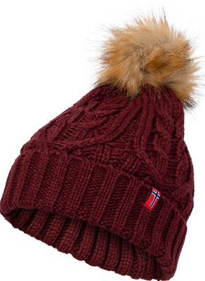 Scandinavian Explorer Hat Faux Fur Pom Burgandy