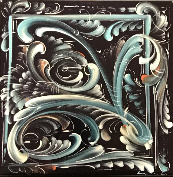 Ceramic Tile Trivet-Lorentzen Black Rosemaling