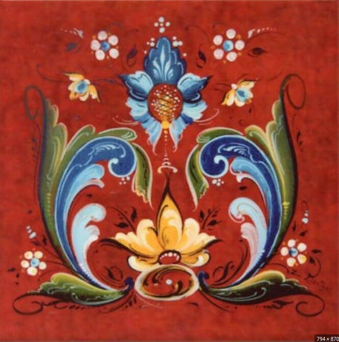 Ceramic Tile  Trivet-Red Rosemaling