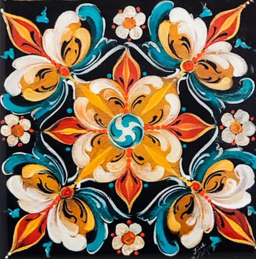 Ceramic Tile Trivet-Lorentzen Rosemaling