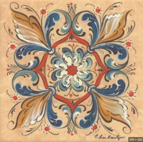 Ceramic Tile Trivet-Lorentzen Rosemaling Creme