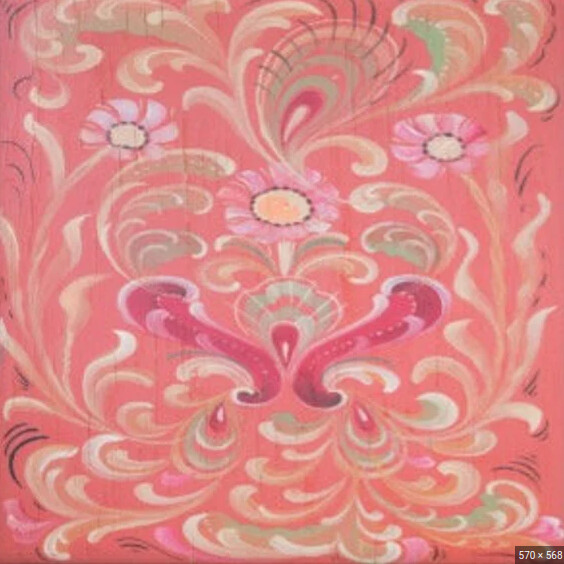 Ceramic Tile Trivet- Pink Rosemaling