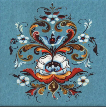 Ceramic Tile Light Blue Rosemaling