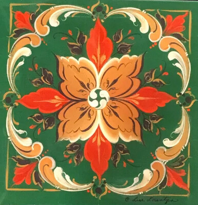 Ceramic Tile Green Rosemaling