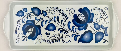 Blue Folk Art Serving Tray for Scandinavian Swedish Almond Cake 