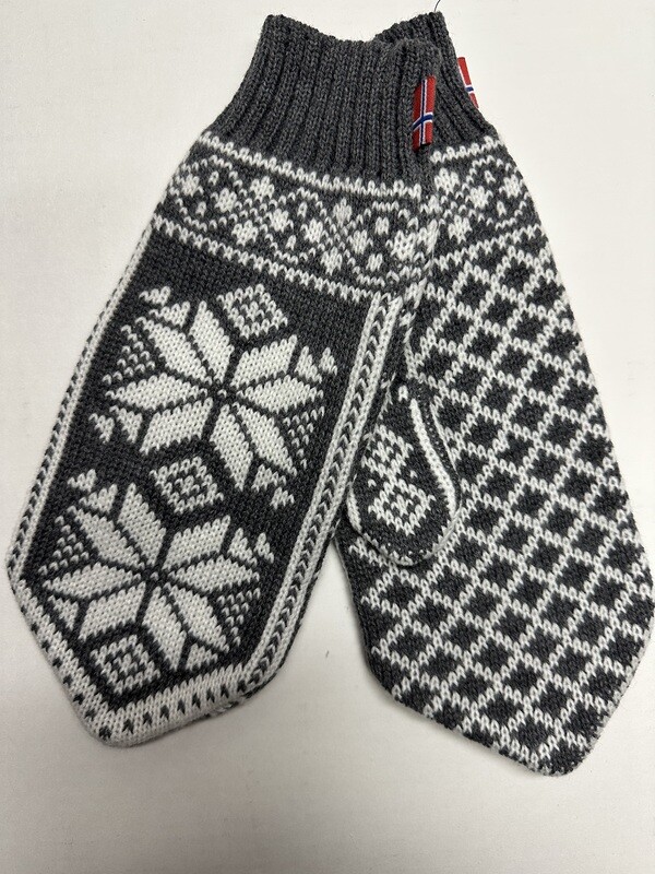 Mittens-Mens Grey/off White Snowflakes