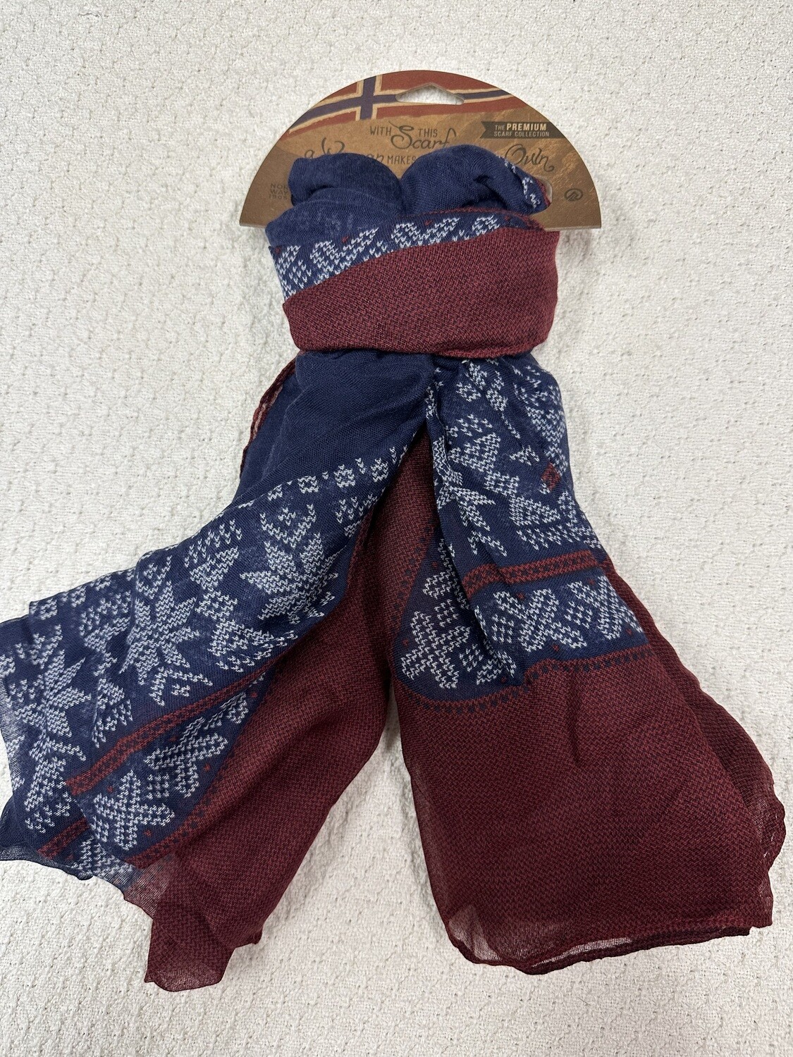 Scarf Snowflake Navy White Red