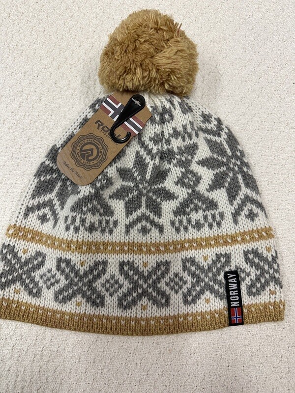 Knit Hat Snowflake Off White Tan