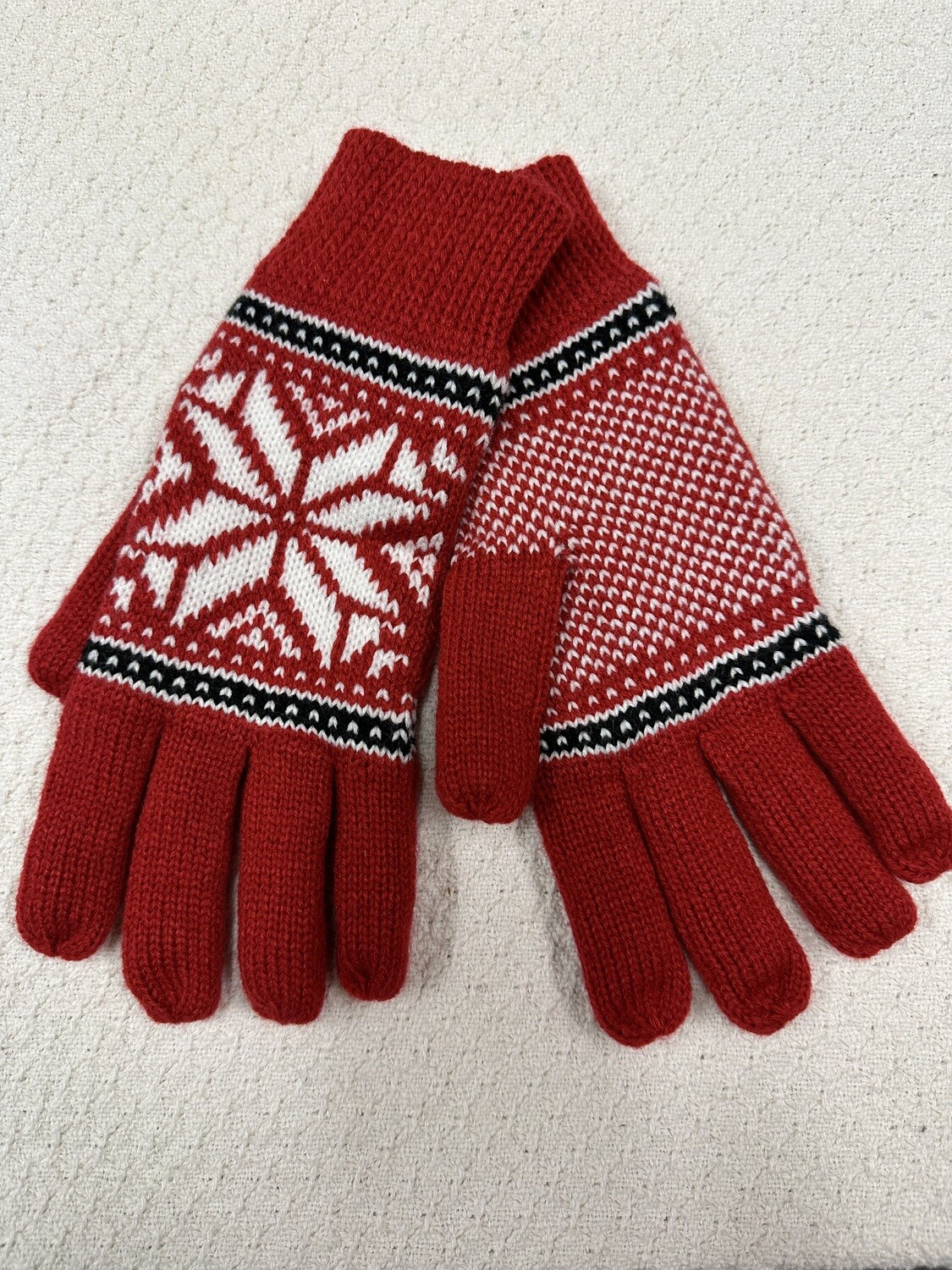 Gloves-Red Snowflake Knit