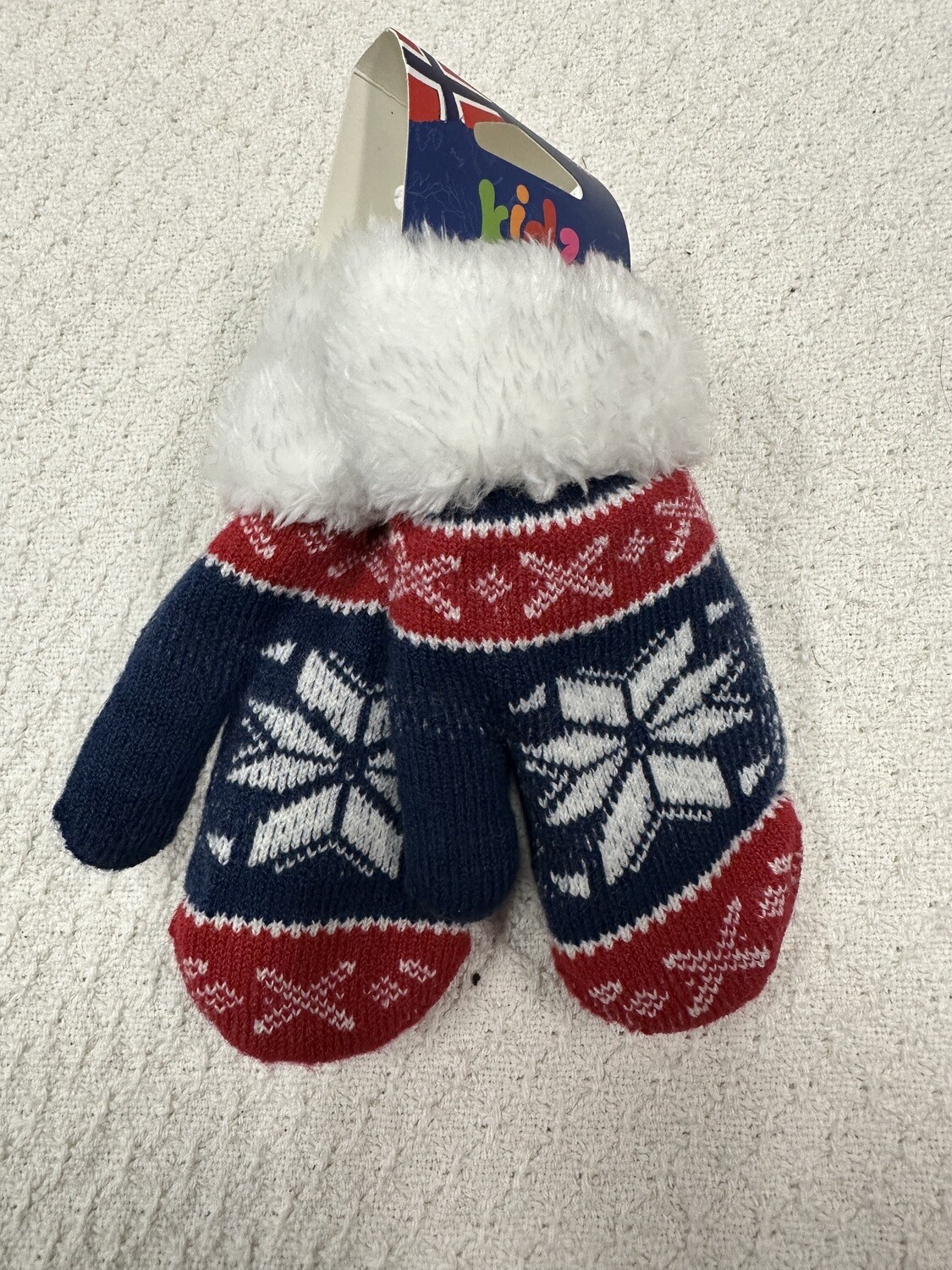 Mittens Knit W Fleece Navy Red Wh 1-2 Years