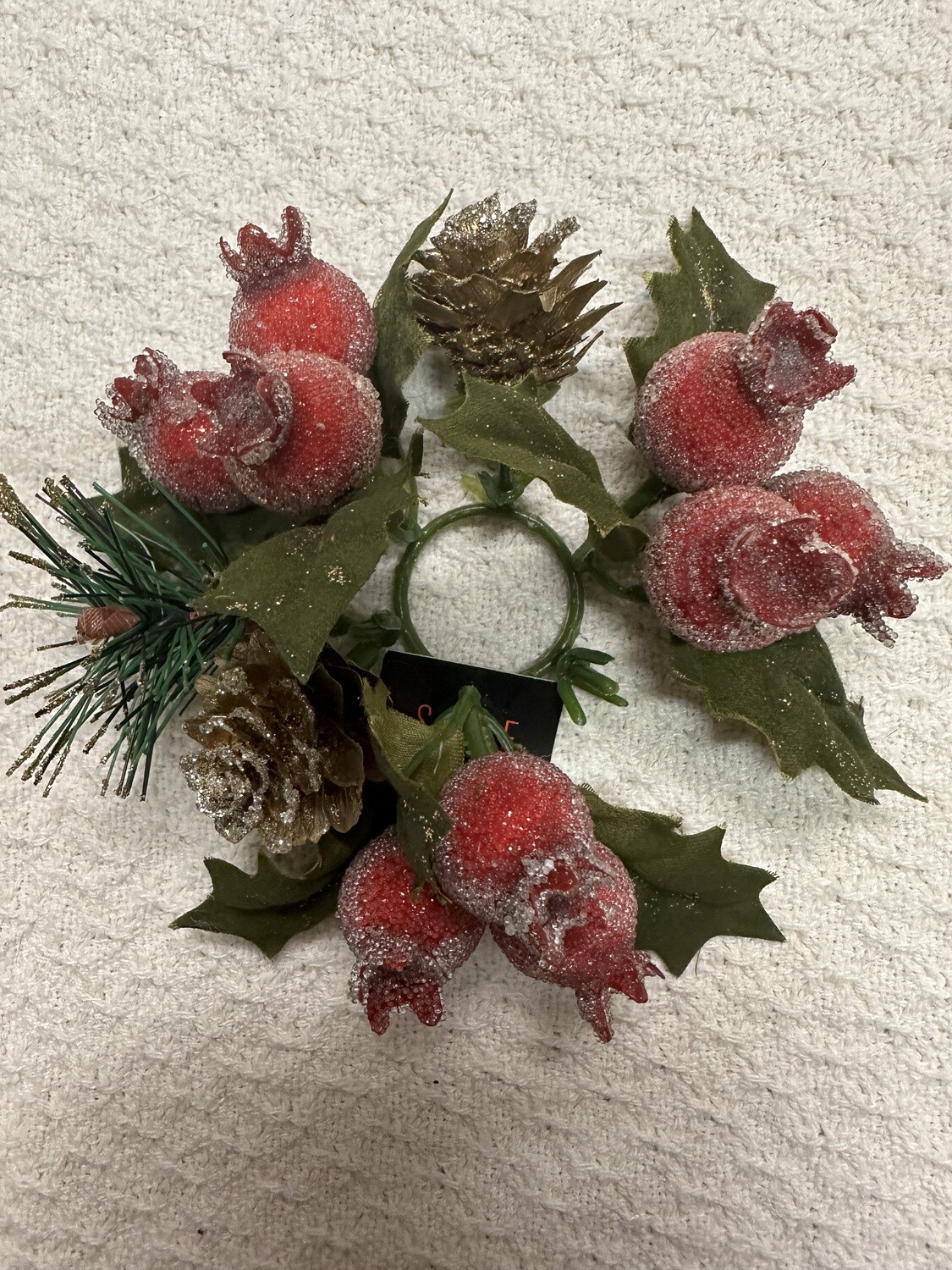 Candle Ring/greens\cones\sugared Berries\glittered