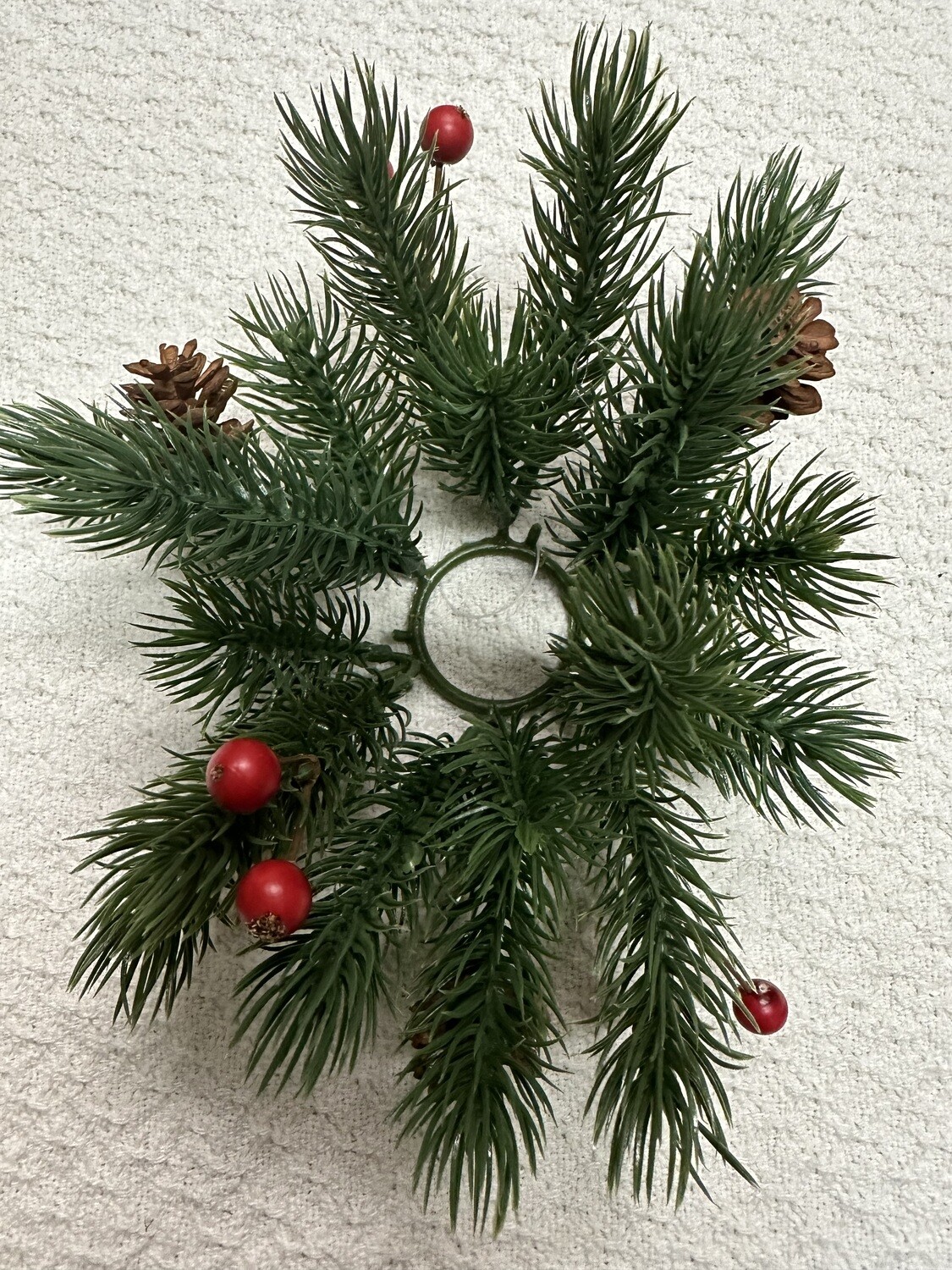 Candle Ring/plastic Greens W/berries &amp; Pine Cones