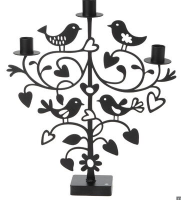 Lovebirds Candle Holder-black Steel