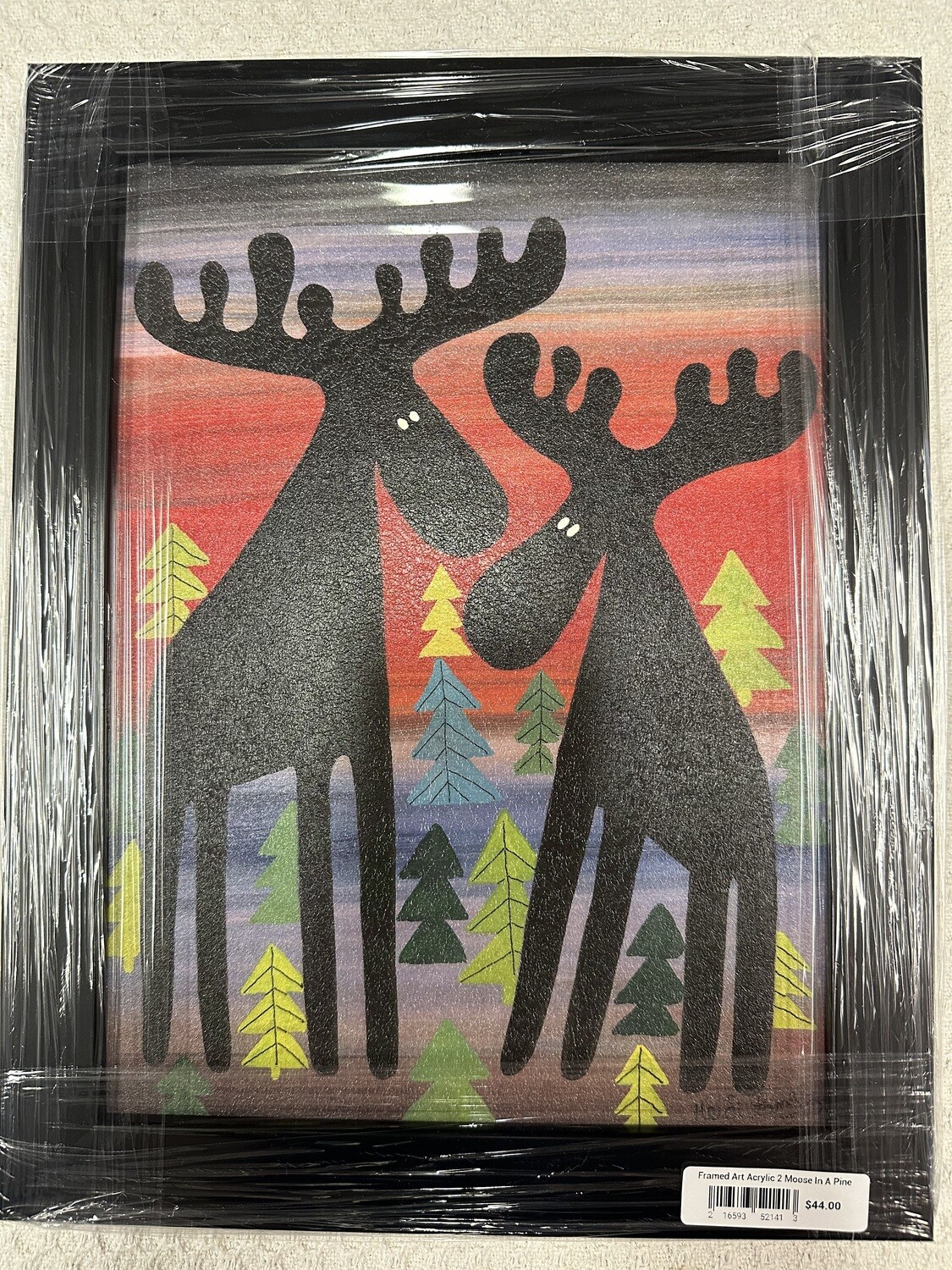 Framed Art Acrylic 2 Moose In A Pine Forest