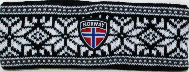 Headband Knit White W Black Snowflakes