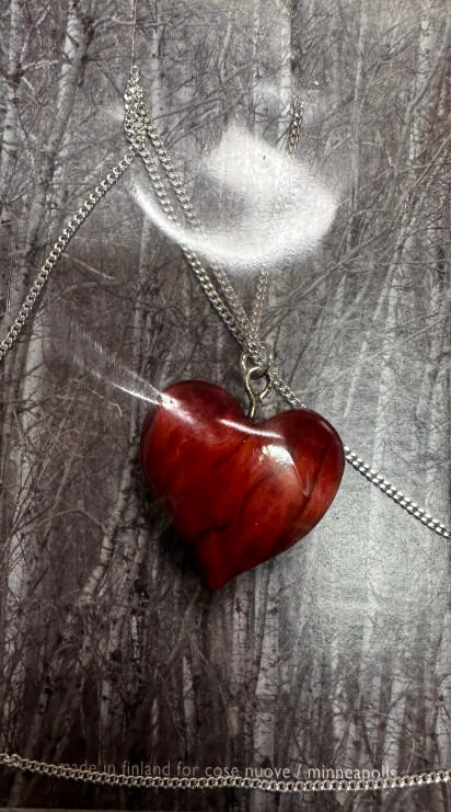 Burlwood Necklace-20&quot; Red Heart